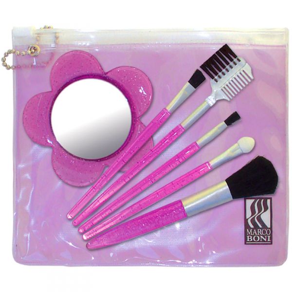 KIT COM ESTOJO PARA MAQUIAGEM COM 6 PINCÉIS ROSA 6177